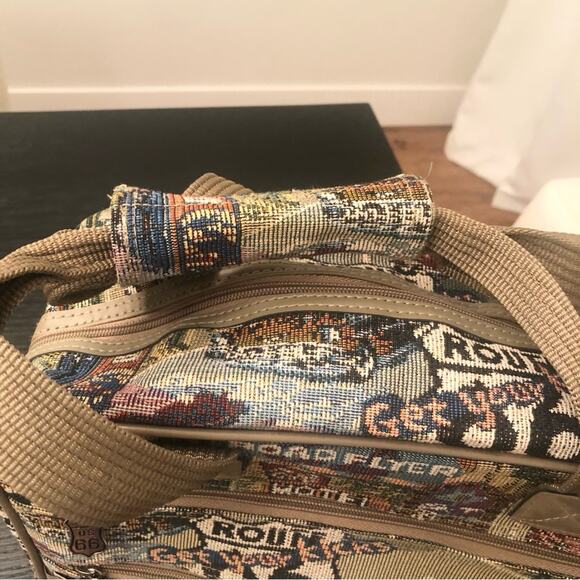Vintage Pioneer Express Route 66 Needlepoint Tapestry Mini Duffel Bag Travel - Picture 5 of 11